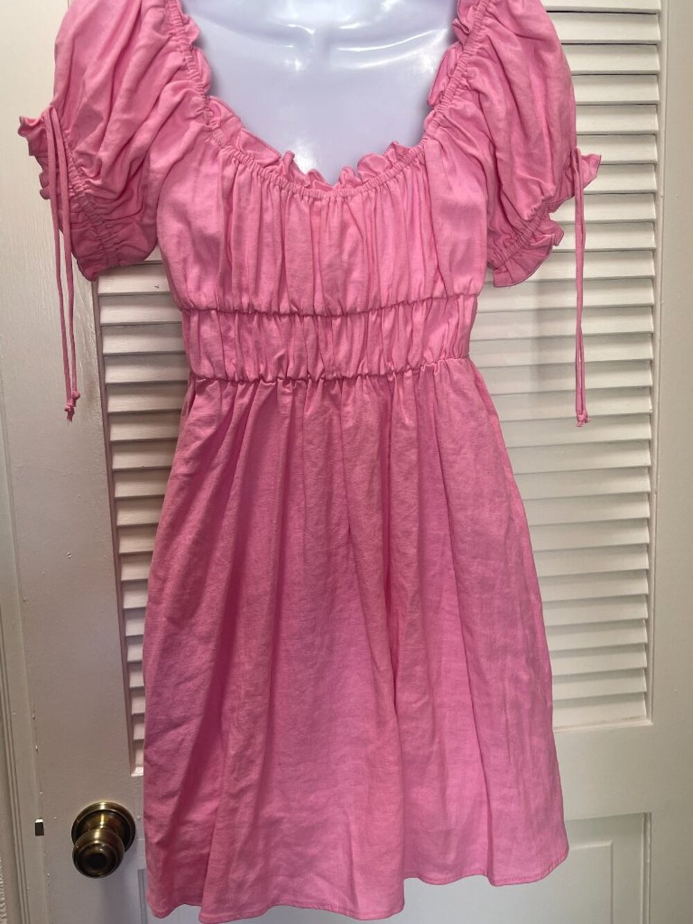 Show Me Your Mumu x Barbie Nikki Mini Dress Pink Linen Blend XS NWT - Picture 3 of 10